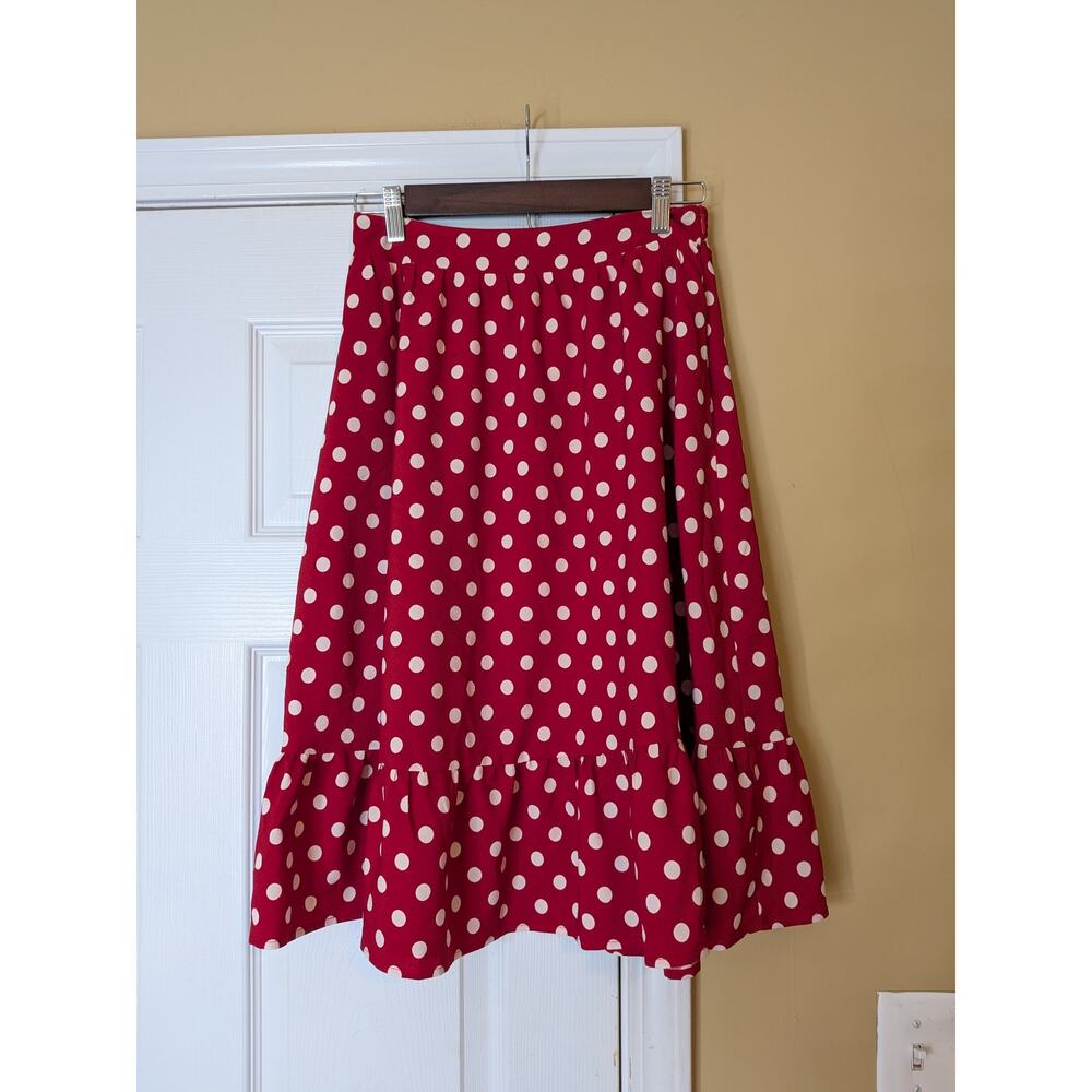 Belle Poque Polka Dot Midi Skirt Size Small Red NWT Ruffle Hem Retro Pin-up Chic